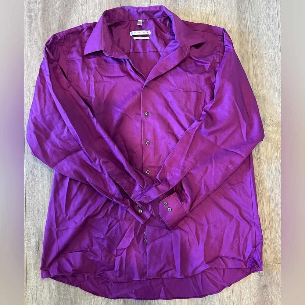 Geoffrey Beene Regular Fit Magenta Purple Long Sleeve Button Up Dress Shirt XL